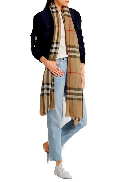 Burberry Checked Carmel Silk-Blend Gauze Scarf