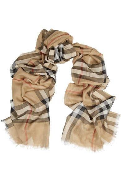 Burberry Checked Carmel Silk-Blend Gauze Scarf Secondary image