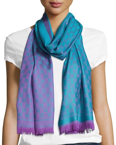 Gucci Reversible Wool Stencil Scarf Turquoise/Blue Main image