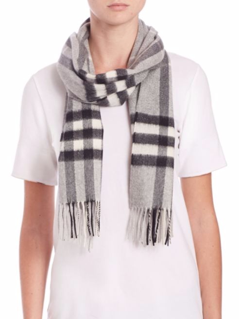 Burberry Exploded Giant Check Cashmere Scarf-Gray
