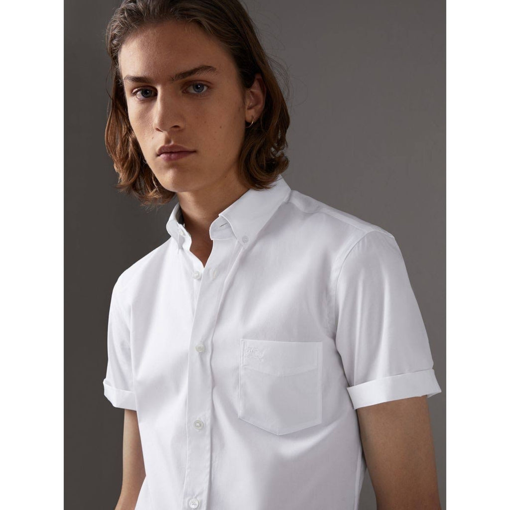 Burberrymen's Short  Sleeve Check Inner Collar  White