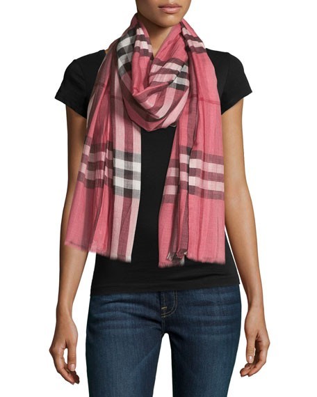 Burberry Checked Rouge   silk-blend Gauze Scarf