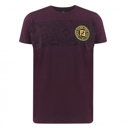 FENDI  Men's Stamp Monogram Tee Burgundy