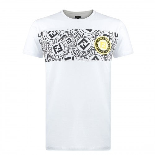 FENDI  Men's Stamp Monogram T Shirt White