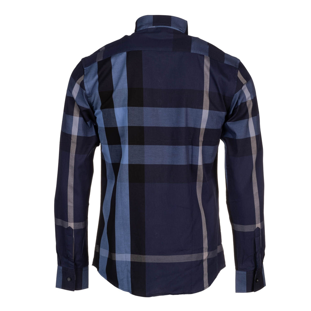 Burberry Men's Cotton Exploded Check Button Down Shirt Navy