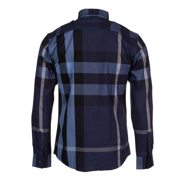 Burberry Men's Cotton Exploded Check Button Down Shirt Navy