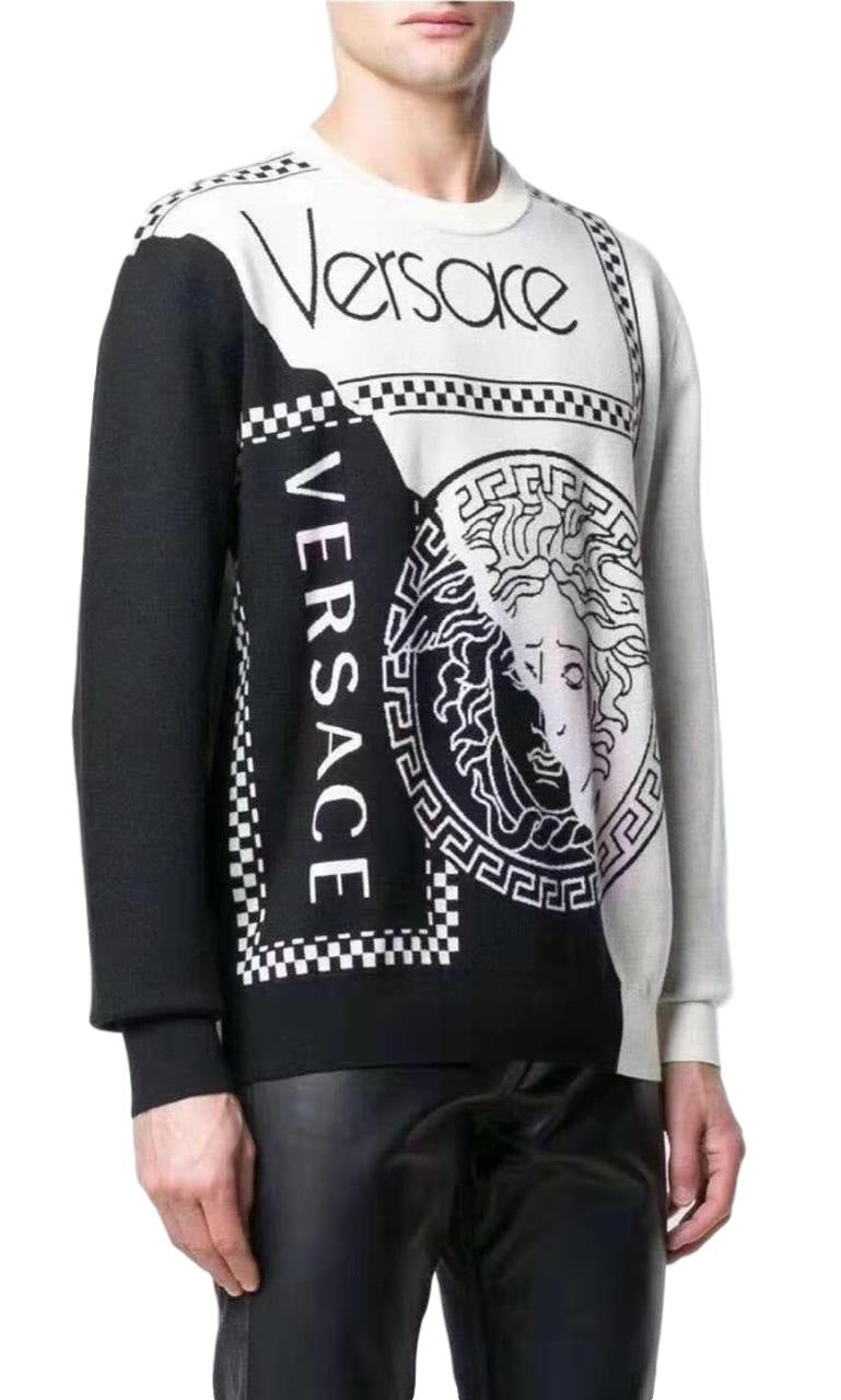 Versace Men Key Damier Wool Sweater Black/white