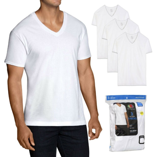 Fruit of the Loom Men's 3 Pack Dual Defense Tag Free V Neck T Shirts White Main image