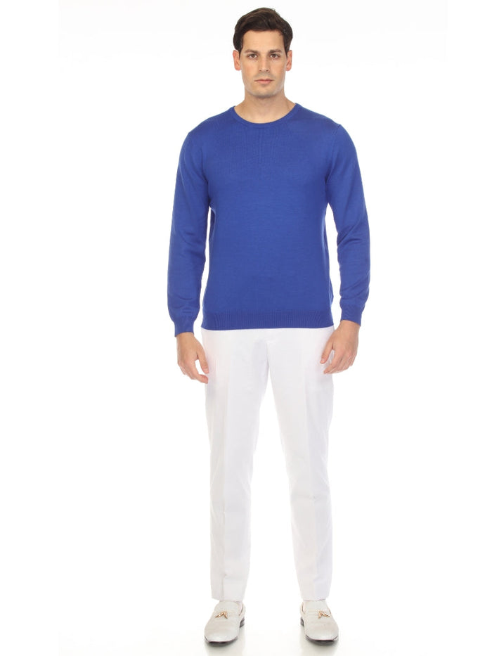 Sam Jacobi Men's Pullover Indigo Knitted Sweater Crewneck Stylish Knitwear Long Sleeve Casual Slim Fit