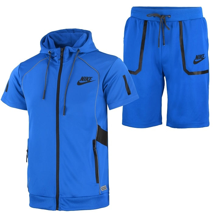 Nike Men's Tech Short-Sleeve Full Zip Hoodie & Short Set Royal Final Sale