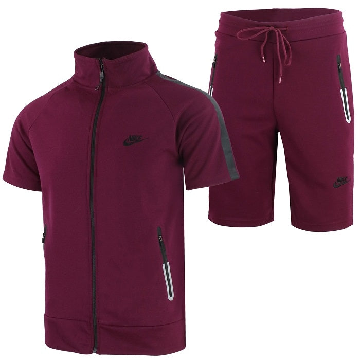Nike Men's Tech Short-Sleeve Full Zip Jacket & Short Set Burgundy Main image