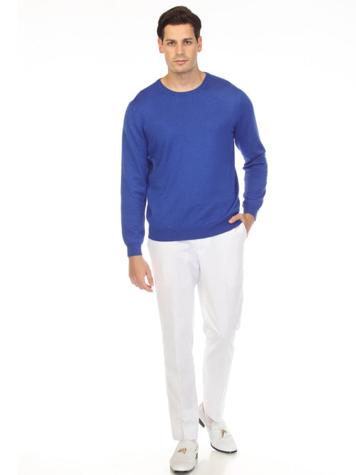 Sam Jacobi Men's Pullover Indigo Knitted Sweater Crewneck Stylish Knitwear Long Sleeve Casual Slim Fit