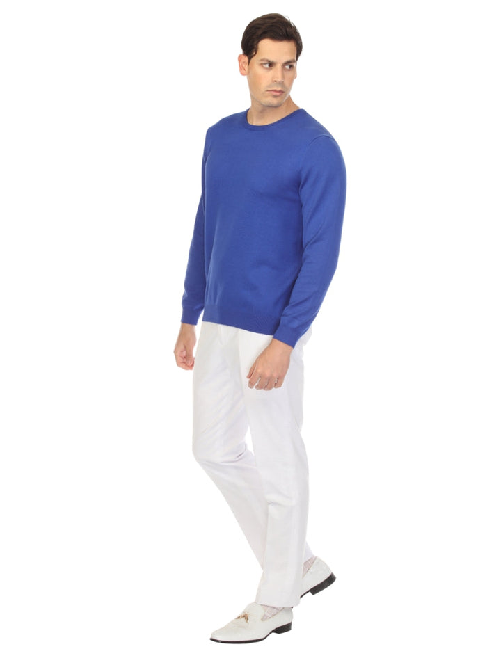 Sam Jacobi Men's Pullover Indigo Knitted Sweater Crewneck Stylish Knitwear Long Sleeve Casual Slim Fit