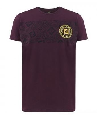 FENDI  Men's Stamp Monogram Tee Burgundy