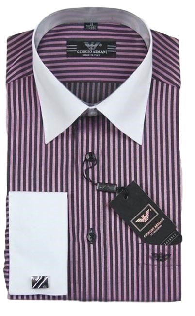 Armani Men's Striped White Collar Button Down Shirt