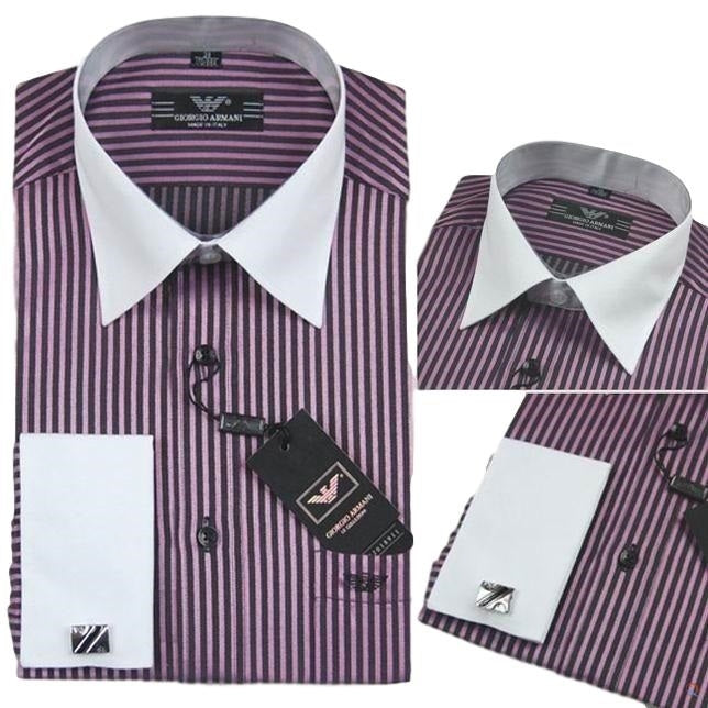 Armani Men's Striped White Collar Button Down Shirt