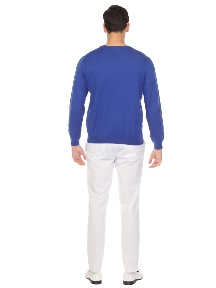 Sam Jacobi Men's Pullover Indigo Knitted Sweater Crewneck Stylish Knitwear Long Sleeve Casual Slim Fit