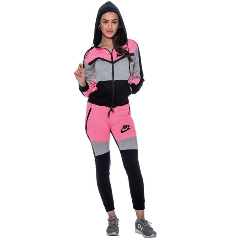 Nike Womens Essential Colorblock Full-Zip Fleece Hoodie & Pants Set