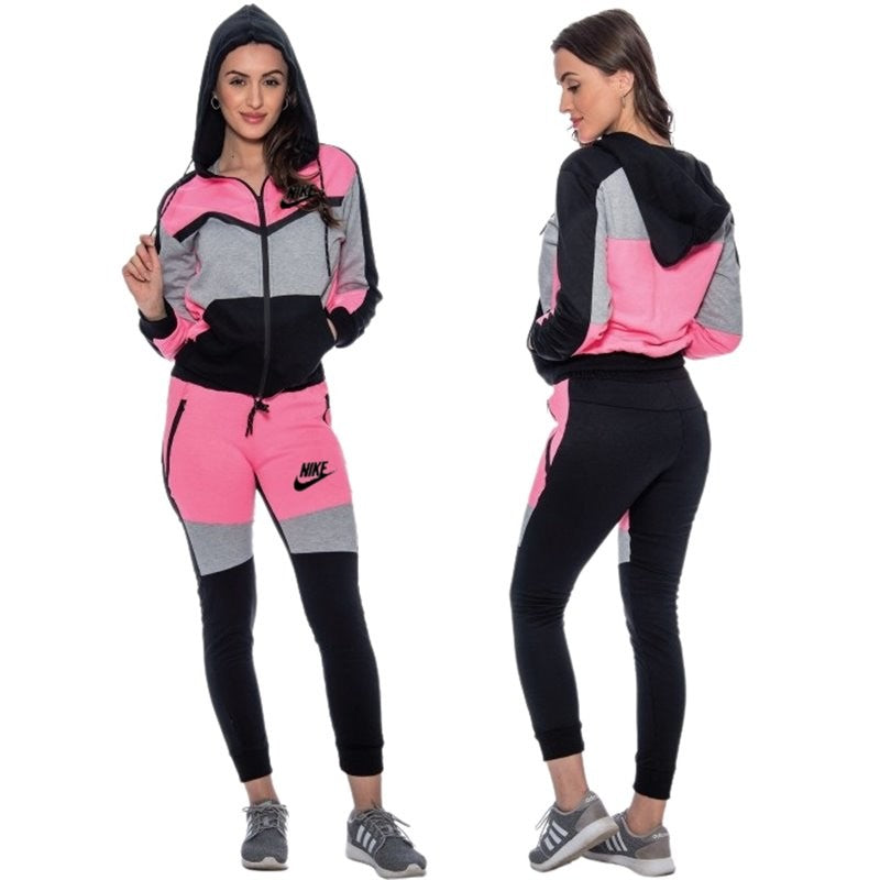 Nike Womens Essential Colorblock Full-Zip Fleece Hoodie & Pants Set
