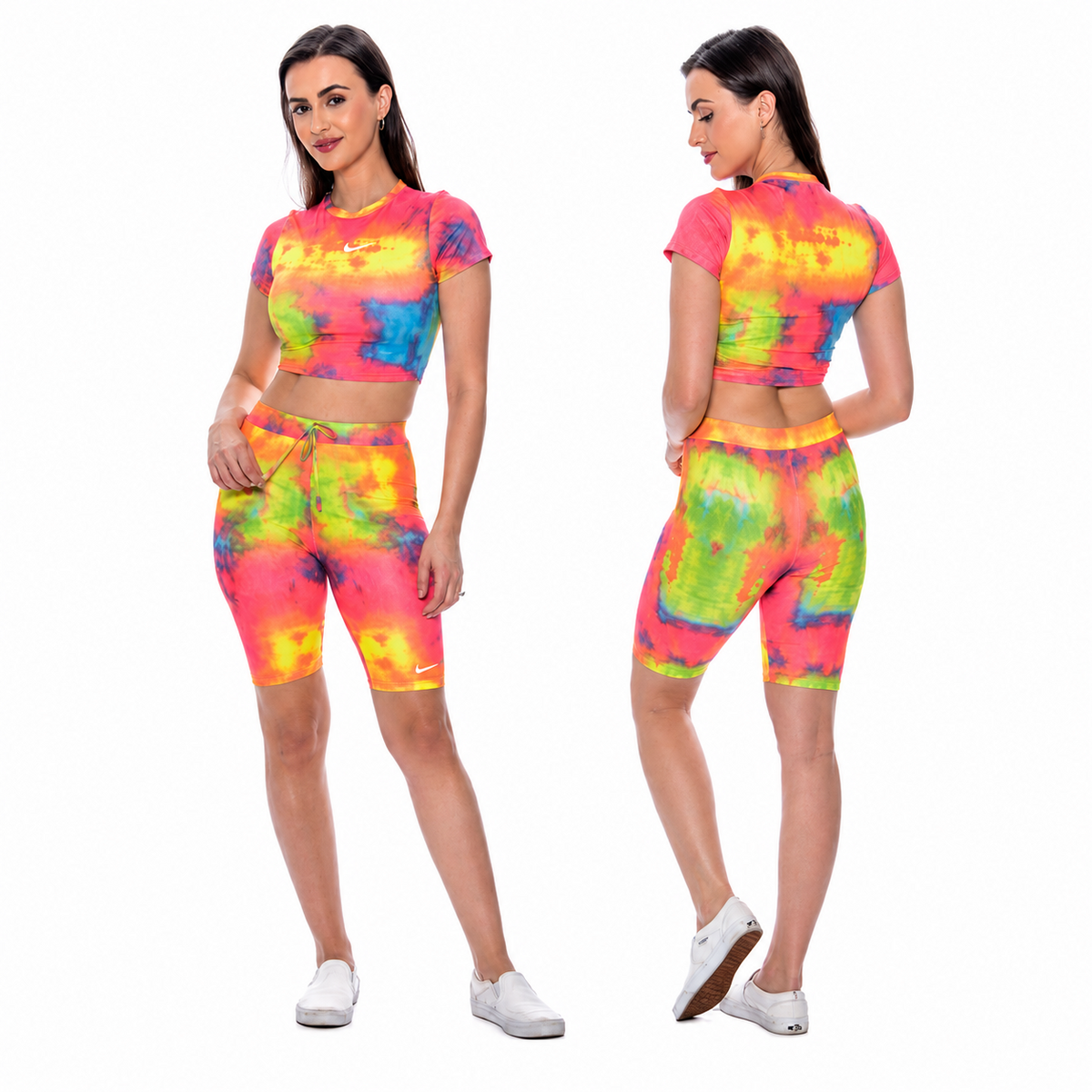 Nike Women's Tye Dye High-Waisted Biker Shorts & Tee Shirt Main image