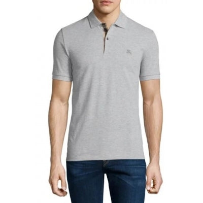 Burberry Check Placket Pique Cotton Polo Shirt Gray Main image