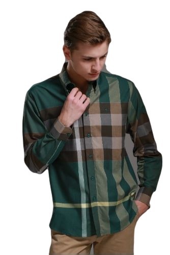 Burberry Brit Men's Exploded  Check Button Down Shirt Olive