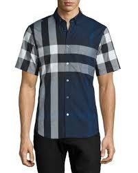 Burberry Men's Cotton  Check Button Down Short Sleeve Shirt