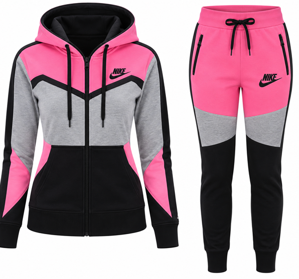 Nike Womens Essential Colorblock Full-Zip Fleece Hoodie & Pants Set