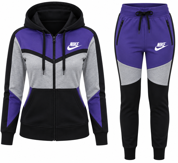 Nike Womens Essential Colorblock Full-Zip Fleece Hoodie & Pants Set