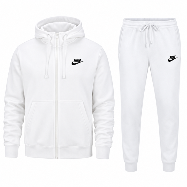 Nike Sportswear Club Fleece Men's Full Zip Hoodie & Pants Set White