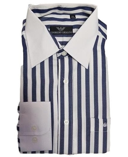 Armani Men's Black White Stripe Down Shirt