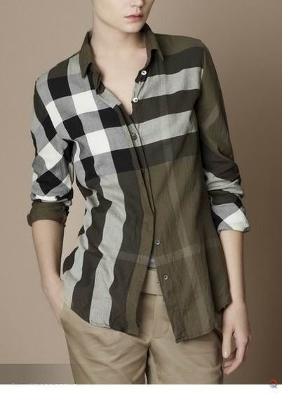 Burberry Women's  Brit Tonal Check  Shirt Olive