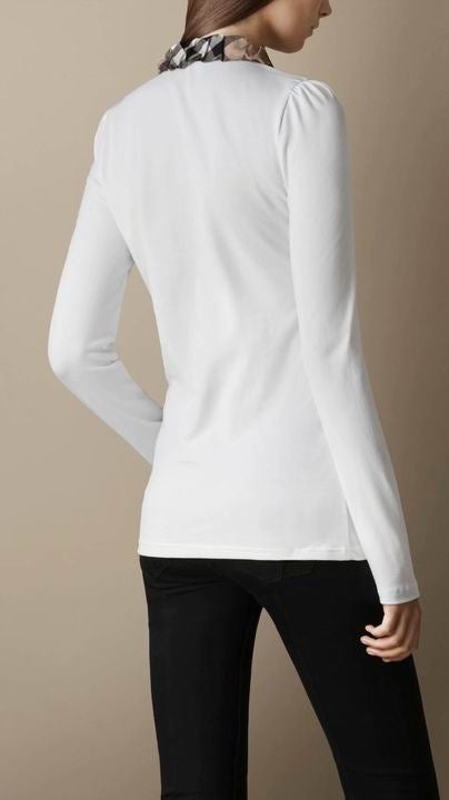 Burberry Women's  Long Sleeve Check Collar Polo Shirt