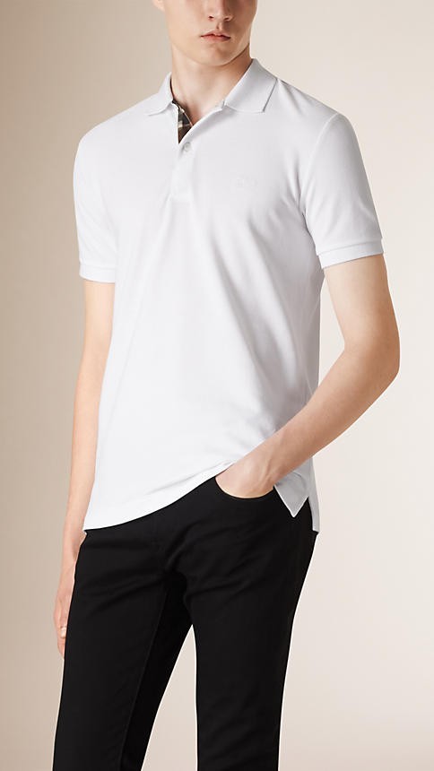 Burberry Check Placket Piqué Cotton Polo Shirt White Main image