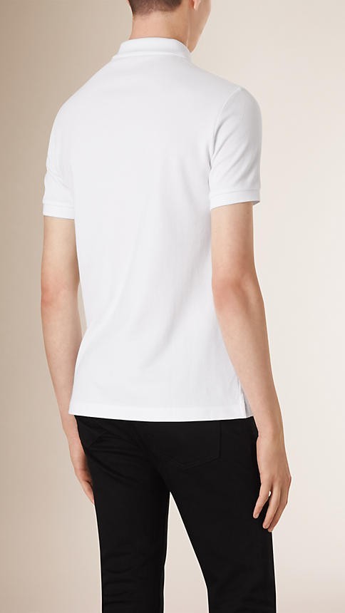 Burberry Check Placket Piqué Cotton Polo Shirt White Secondary image