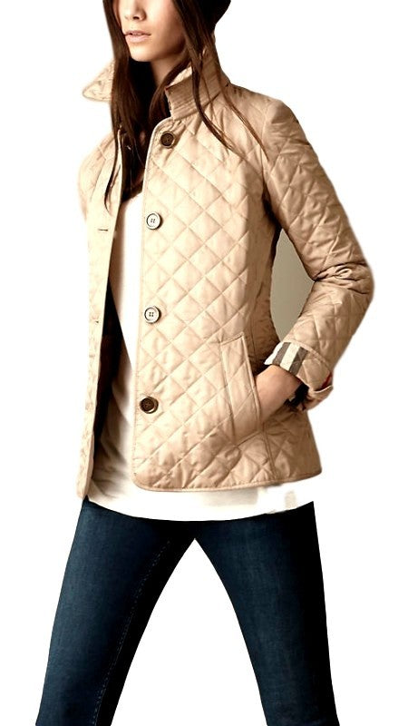 Burberry Women's Quilted Button Trench Jacket Beige