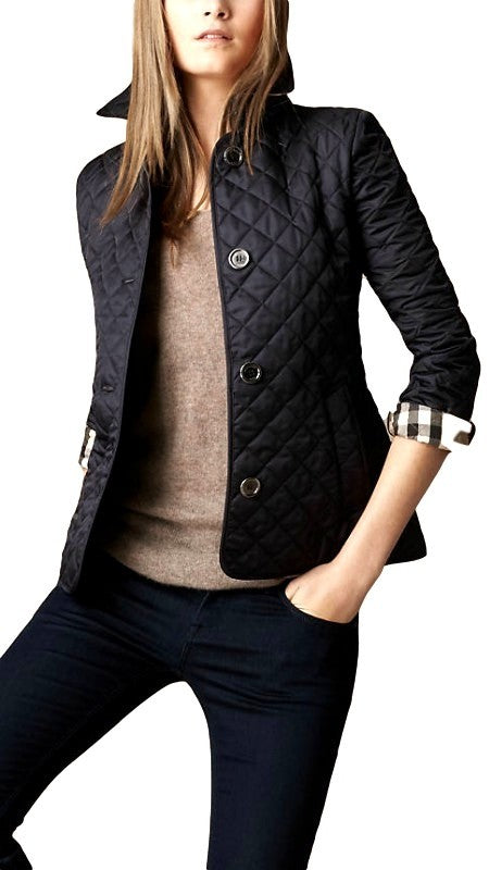 Burberry Women's  Quilted Button Trench Jacket Black