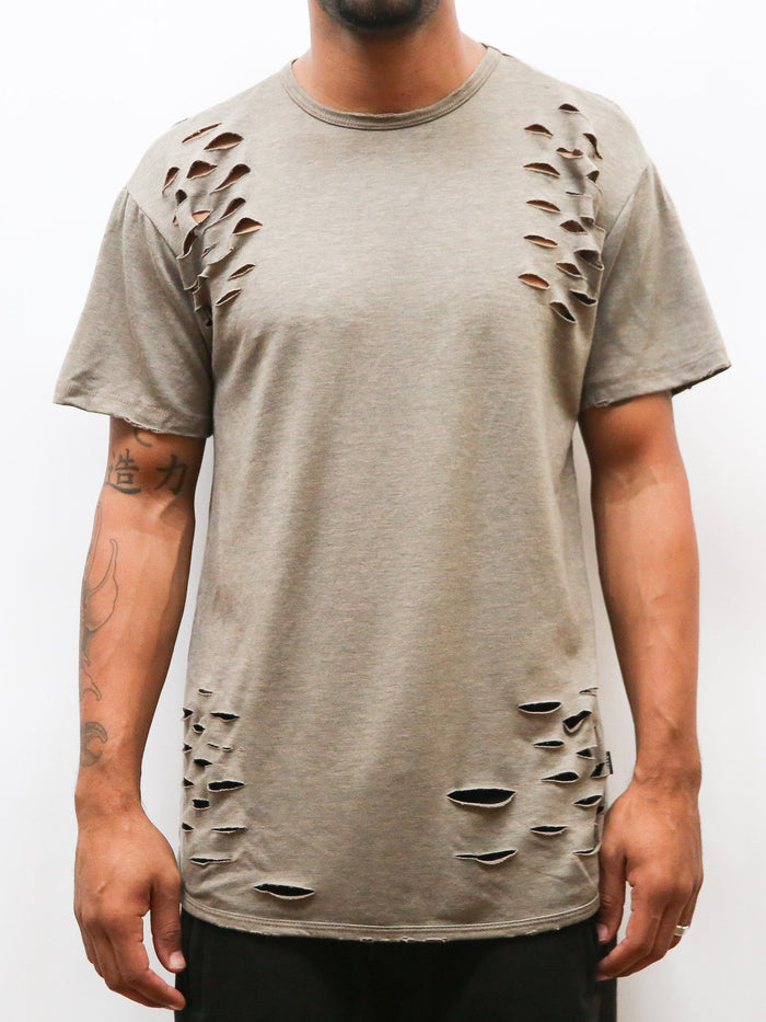 TAUPE SCISSOR DISTRESSED TEE