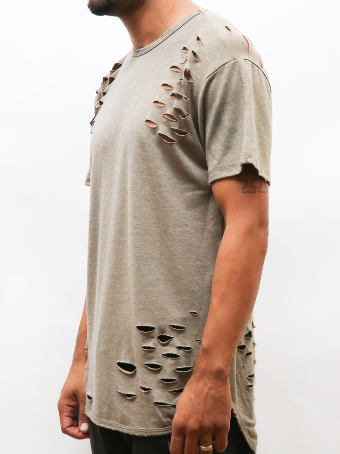TAUPE SCISSOR DISTRESSED TEE