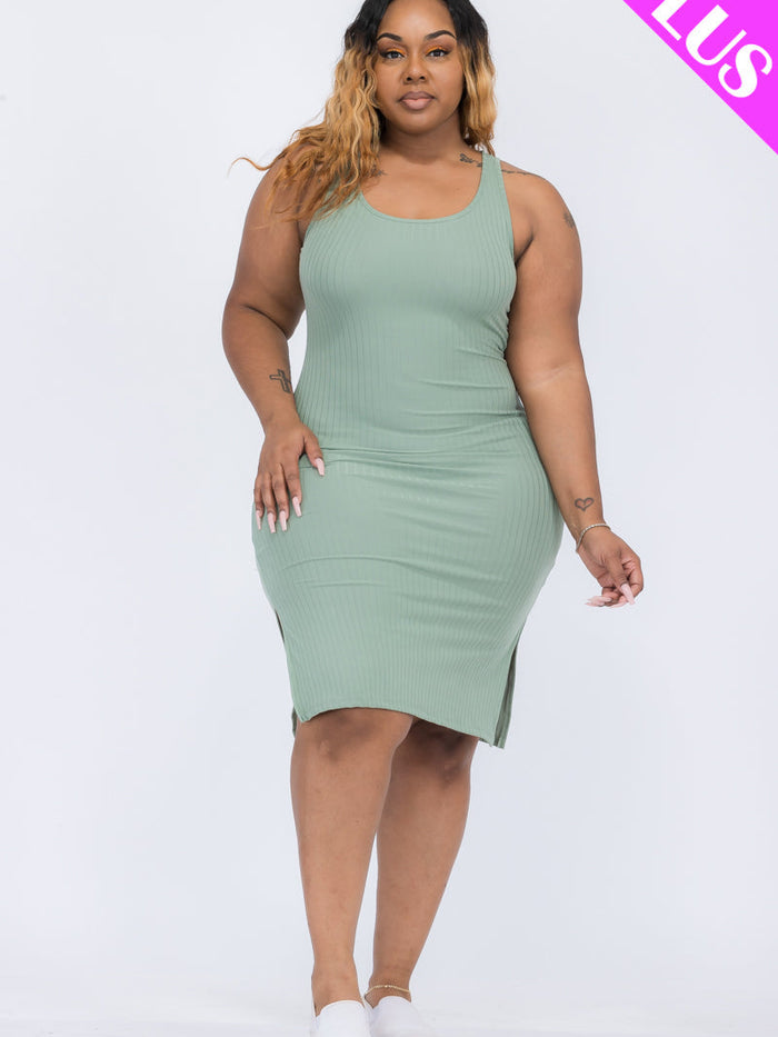 Plus Size Ribbed Side Slit Tank Dress (CAPELLA)