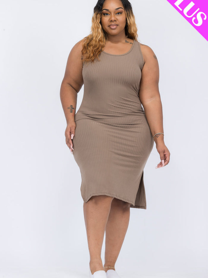 Plus Size Ribbed Side Slit Tank Dress (CAPELLA)