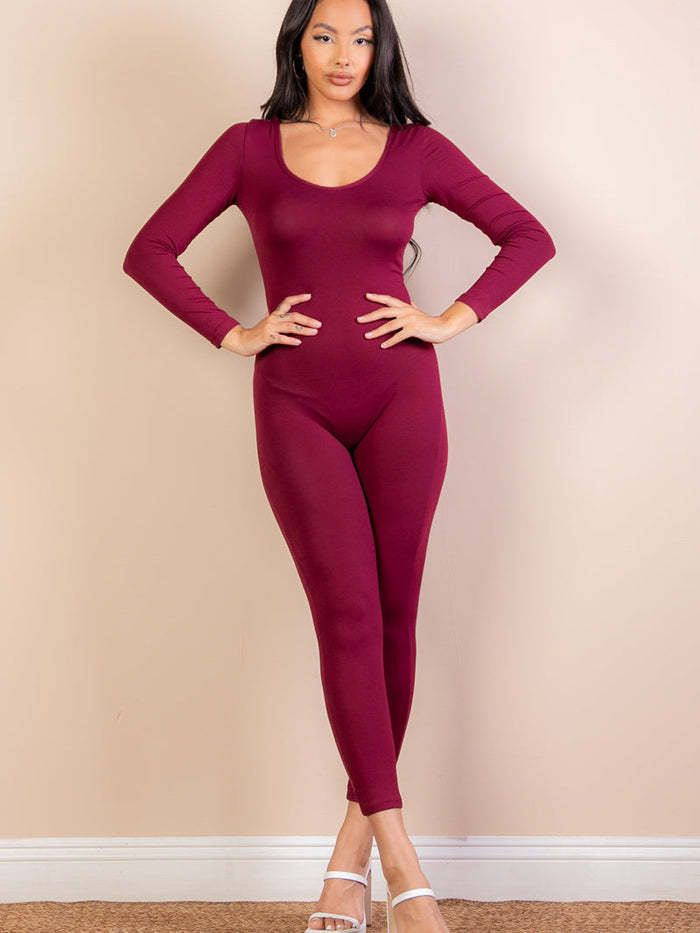 Scoop Neck Long Sleeve Bodycon Jumpsuit (CAPELLA)