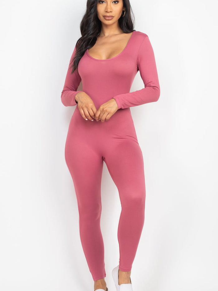 Scoop Neck Long Sleeve Bodycon Jumpsuit (CAPELLA)