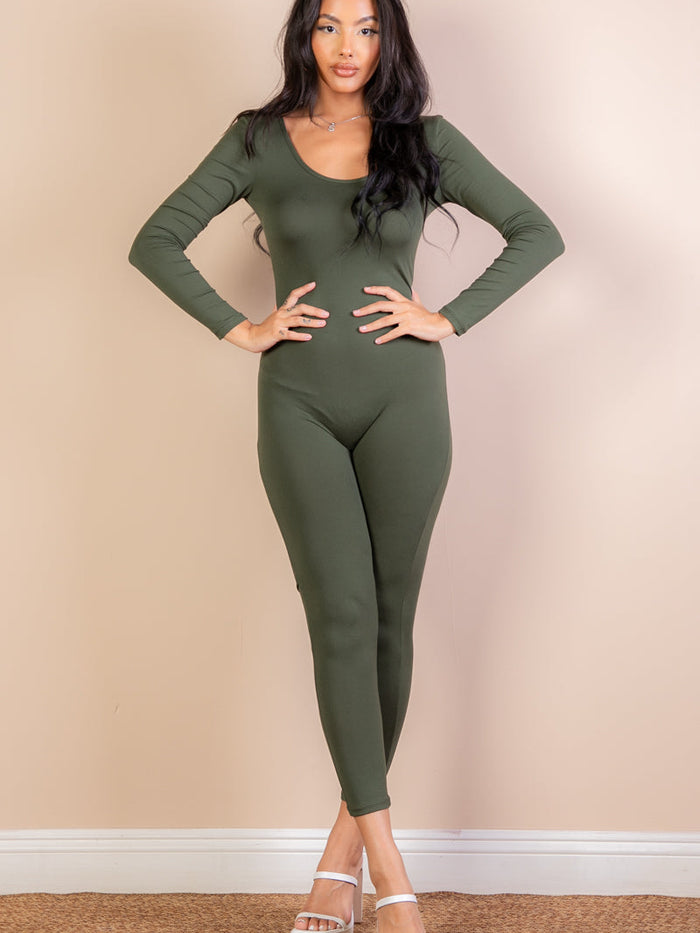Scoop Neck Long Sleeve Bodycon Jumpsuit (CAPELLA)
