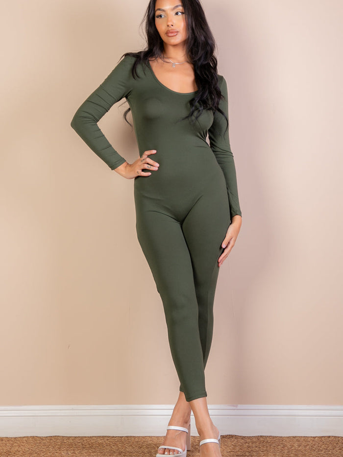 Scoop Neck Long Sleeve Bodycon Jumpsuit (CAPELLA)