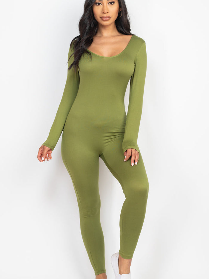 Scoop Neck Long Sleeve Bodycon Jumpsuit (CAPELLA)