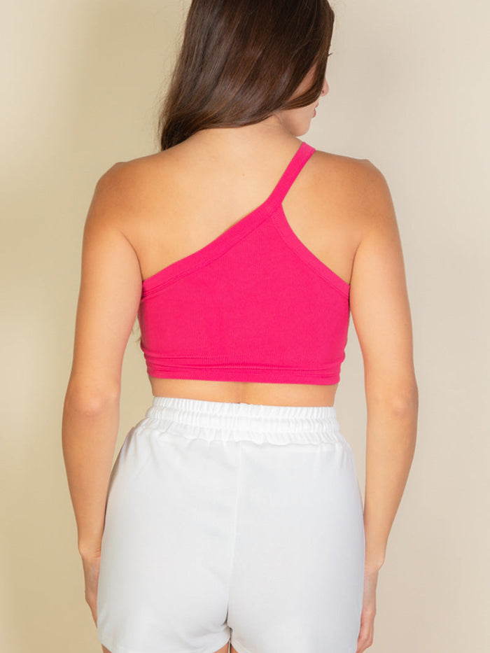 One Shoulder Ribbed Cropped Top (CAPELLA)