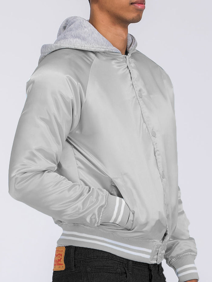 Satin Hooded Varsity Jacket
