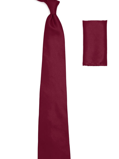 Burgundy Satin Regular Fit French Cuff Dress Shirt, Tie & Hanky Set