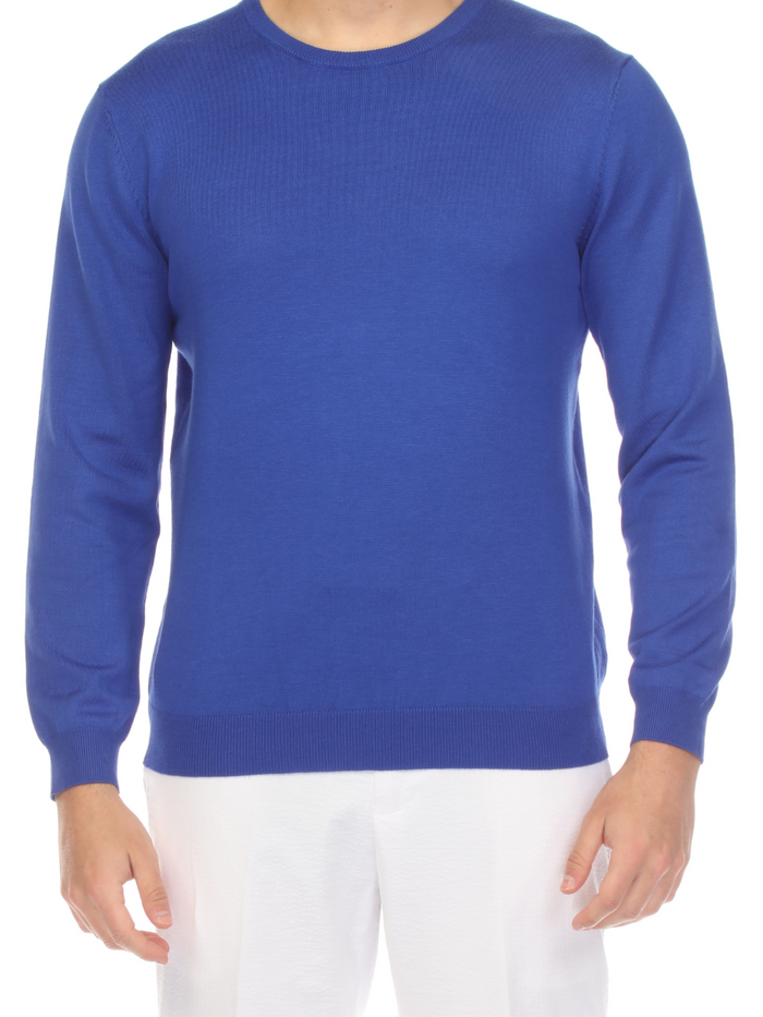 Sam Jacobi Men's Pullover Indigo Knitted Sweater Crewneck Stylish Knitwear Long Sleeve Casual Slim Fit